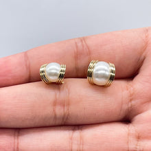 Load image into Gallery viewer, 18k Gold Filled Pearl Stud Earrings with Wire Wrap