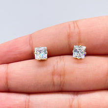 Load image into Gallery viewer, 18k Gold Filled 6mm Cubic Zirconia Square Stud Earrings, Princess Cut Square Studs,