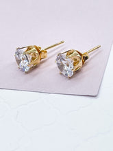 Load image into Gallery viewer, 18k Gold Filled 8mm Cubic Zirconia Round Stud Earrings Crown Settings