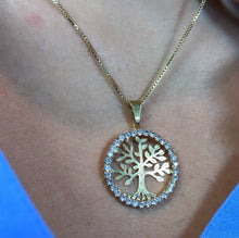 Load image into Gallery viewer, 18k Gold Filled Tree of Life Round Cubic Zirconia Medallion Pendant Charm