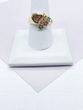 Load image into Gallery viewer, 18k Gold Filled Heart Ring With Mini Enamel Flowers Detail Charms Attached Jewelry