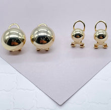 Load image into Gallery viewer, 18k Gold Filled Concave Round Stud Earrings With Safe Post And Clip, Half Ball Stud, Gold Round Stud ,