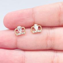 Load image into Gallery viewer, 18k Gold Filled Small Crown Cubic Zirconia Stud Earrings Dainty Jewelry Making Supplies