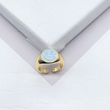 Load image into Gallery viewer, 18k Gold Filled Adjustable Smiling Face Rings with Enamel Colors Adjustable Colorful Smiley Summer Rings