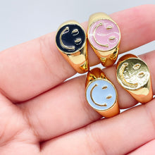 Load image into Gallery viewer, 18k Gold Filled Enamel Smiley Face Ring - Adjustable Summer Ring