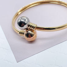Load image into Gallery viewer, 18k Gold Filled Two Ball Plain Tricolor Bangle Bracelet Jewelry