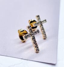 Load image into Gallery viewer, 18k Gold Filled Cubic Zirconia Cross Stud Earrings