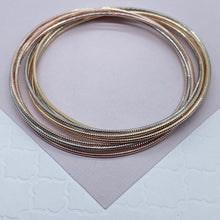 Load image into Gallery viewer, 18k Gold Filled Rugged Tri-Colored Stacked Bangles Bracelet, Groove Style Bracelet Tricolor Jewelry