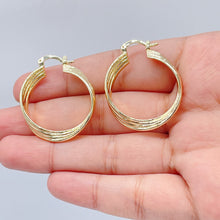 Load image into Gallery viewer, 18k Gold Filled Hoop Earrings: Twisted Four Layer Design, 8mm Thick