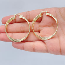 Load image into Gallery viewer, 18k Gold Filled Hoop Earrings: Twisted Four Layer Design, 8mm Thick