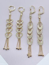 Load image into Gallery viewer, Long 18k Gold Filled Oval or Heart Shape Dangling Earrings Featuring Ball Tips