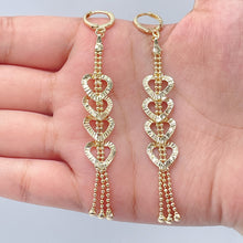 Load image into Gallery viewer, Long 18k Gold Filled Heart Dangle Earrings with Ball Chain