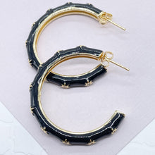Load image into Gallery viewer, 18k Gold Filled Hoop Earrings: Colorful Enamel with Stars (35mm)