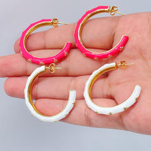 Load image into Gallery viewer, 18k Gold Filled Hoop Earrings: Colorful Enamel with Stars (35mm)