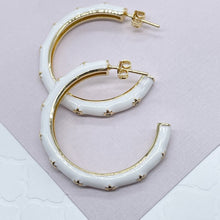 Load image into Gallery viewer, 18k Gold Filled Hoop Earrings: Colorful Enamel with Stars (35mm)