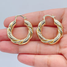 Load image into Gallery viewer, 18k Gold Filled Twisted Hoop Earrings: Matte & Plain Tube, 6mm Thick