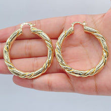 Load image into Gallery viewer, 18k Gold Filled Twisted Hoop Earrings: Matte & Plain Tube, 6mm Thick