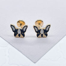 Load image into Gallery viewer, 18k Gold Filled Enamel French Bulldog Face Stud Earrings Colored Black White
