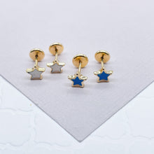 Load image into Gallery viewer, 18k Gold Filled Colorful Stars Stud Earring White And Blue Patriotic Jewelry Supplies