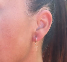 Load image into Gallery viewer, 18k Gold Filled Tiny Plain Hanging Cross Hoop Earrings Jewelry