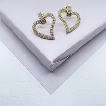 Load image into Gallery viewer, 18k Gold Filled Cubic Zirconia Heart Earrings: Hypoallergenic Party Jewelry