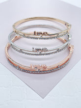 Load image into Gallery viewer, 18k Gold Filled Cubic Zirconia 'Love' Bangle Bracelet