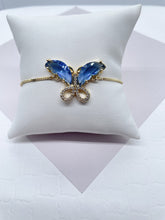 Load image into Gallery viewer, 18k Gold Filled Butterfly Bracelet: Micro Pave CZ Adjustable Slider