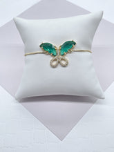 Load image into Gallery viewer, 18k Gold Filled Butterfly Bracelet: Micro Pave CZ Adjustable Slider