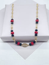 Load image into Gallery viewer, 18k Gold Filled Puffy Mariner Link, Simulated Azabache, Red Shiny Bead Set, Protection Jewelry,