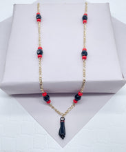 Load image into Gallery viewer, 18k Gold Filled Figaro Necklace: Black Figa, Red Beads, Azabache Protection