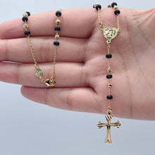 Load image into Gallery viewer, 18k Gold Filled Black Beaded Fashion Rosary with Angel and Cross, Trendy Religious Rosary