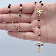 Load image into Gallery viewer, 18k Gold Filled Black Beaded Fashion Rosary with Angel and Cross, Trendy