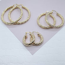 Load image into Gallery viewer, 18k Gold Filled Hollow Italian Twist 5mm Thick Hoop Earrings, Gold Shiny Twisted