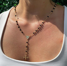 Load image into Gallery viewer, 18k Gold Filled Black Beaded Fashion Rosary with Angel and Cross, Trendy