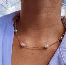 Load image into Gallery viewer, 18k Gold Filled Pearl Necklace Bracelet Set: Shinny Ball Chain