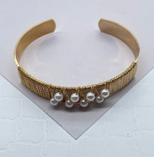 Load image into Gallery viewer, 18k Gold Filled Cuff Bracelet with Pearl Detail