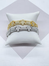 Load image into Gallery viewer, Iced 18k Gold Filled Cross Link Bracelet: Cubic Zirconia Jewelry