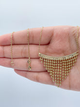Load image into Gallery viewer, 18k Gold Filled Boho Chain Necklace Fringe Dangling Beads, Mesh Inverted Gold Triangle, ,