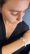 Load image into Gallery viewer, Silver Filled Cuff Bracelet with Milky White Colored Stones and Zirconia