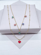Load image into Gallery viewer, 18k Gold Filled Layered Thin Satellite Chain Necklaces with 5 Colorful Evil Eyes