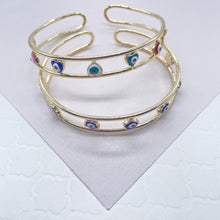 Load image into Gallery viewer, 18k Gold Filled Evil Eye Cuff Bracelet: Flower, Heart, Round