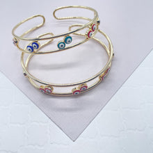 Load image into Gallery viewer, 18k Gold Filled Evil Eye Cuff Bracelet: Flower, Heart, Round