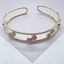 Load image into Gallery viewer, 18k Gold Filled Evil Eye Cuff Bracelet: Flower, Heart, Round