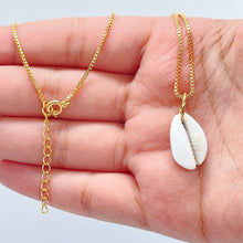 Load image into Gallery viewer, 18k Gold Filled Box Chain With White Cowrie Shell Charm Necklace, Protection Pendant, Supplies