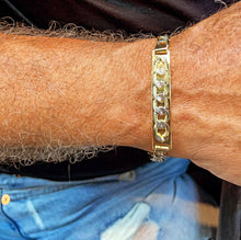 Load image into Gallery viewer, 9mm 18k Gold Filled Two Tone Unisex ID Bracelet Featuring Curb Chain Detail