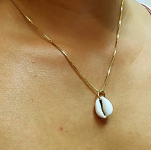 Load image into Gallery viewer, 18k Gold Filled Box Chain With White Cowrie Shell Charm Necklace, Protection Pendant, Supplies