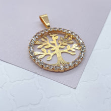 Load image into Gallery viewer, 18k Gold Filled Tree of Life Round Cubic Zirconia Medallion Pendant Charm