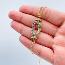 Load image into Gallery viewer, 18k Gold Filled Paper Clip Bracelet: Cubic Zirconia Lip Charm