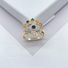 Load image into Gallery viewer, 18k Gold Filled Evil Eye Ring: Multi Color Zirconia Protection Jewelry