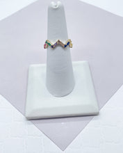 Load image into Gallery viewer, 18k Gold Filled Zig Zag Ring: Multi Color Cubic Zirconia Stackable Band